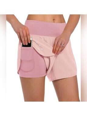 NWT Ksmein Women's 2 in 1 Running Athletic Workout Yoga Shorts, Medium